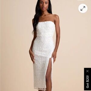 Lulus Tera White Floral Embroidered Strapless Midi Dress